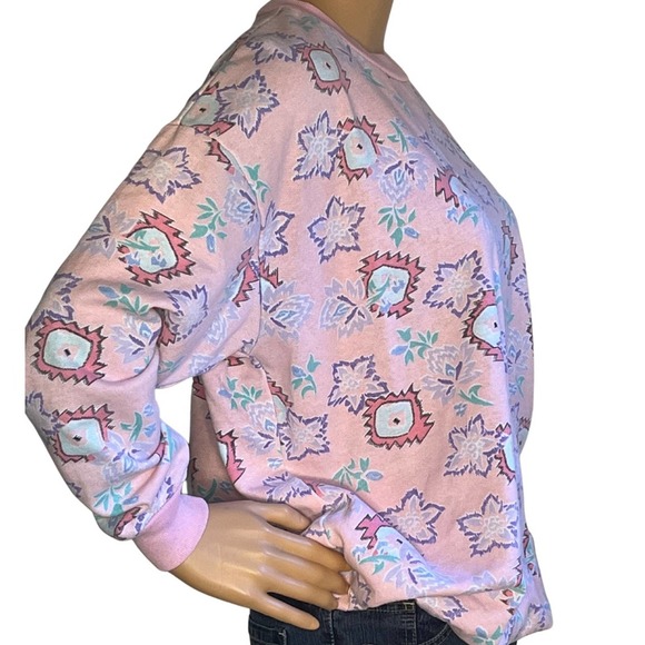 Vintage 80s 90s Pink Geometric Floral Sweatshirt Size Small - Picture 2 of 7